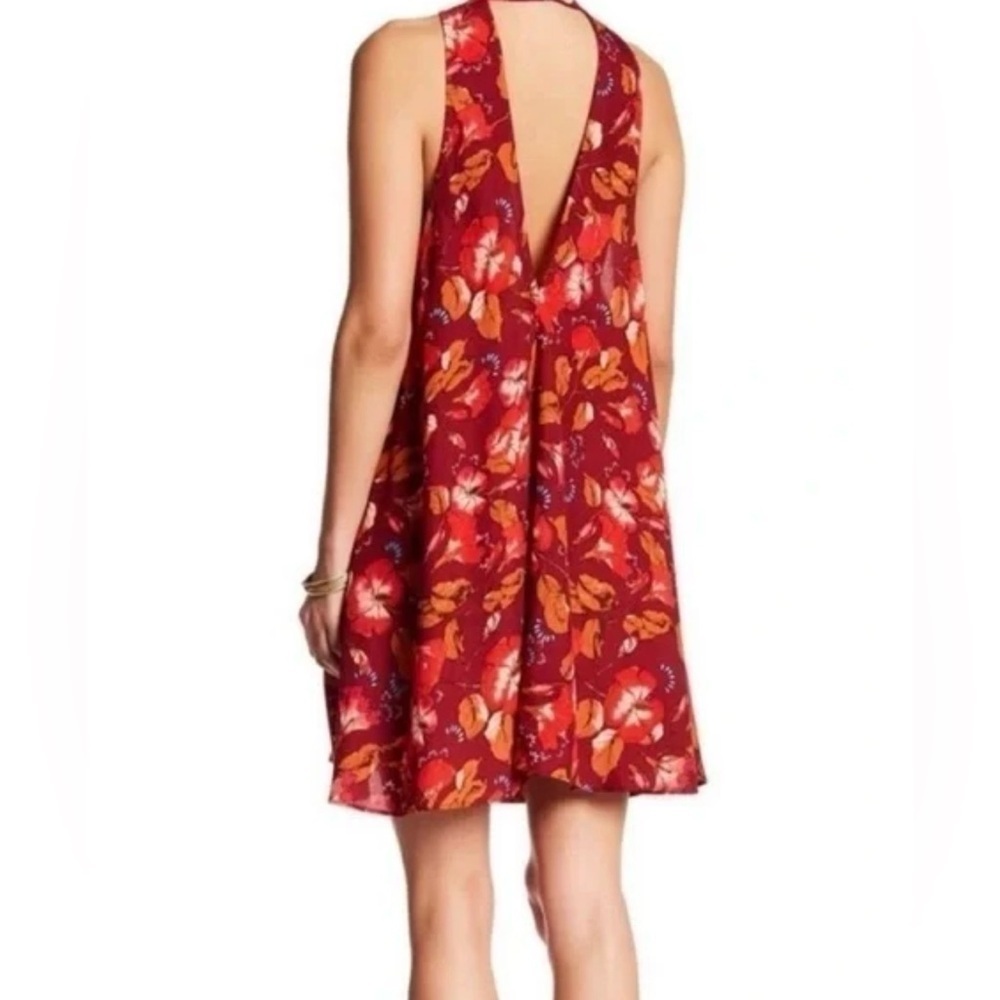 Intimately Free People Beaux Red Multi Floral Mock Neck Backless Slip Dress S